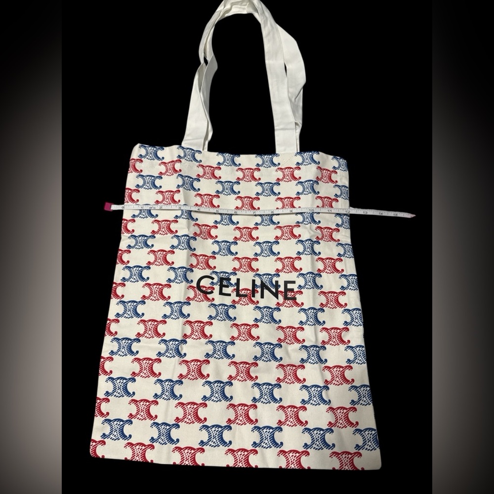 New Canvas Celine GWP Tote with Red and Blue Design on White - Picture 3 of 6